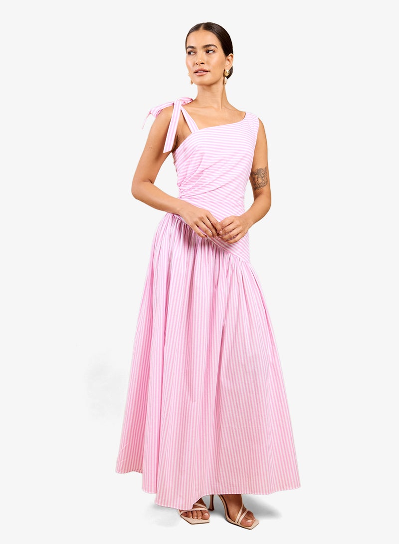 Little Mistress Pink Stripe Midi Dress - Image 1